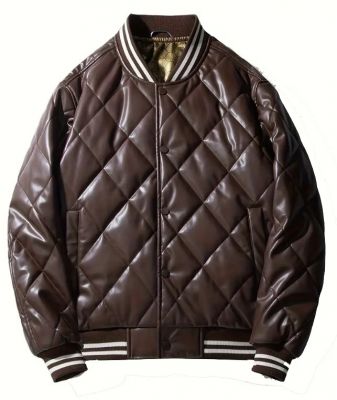 Brown White Trim Puffer Jacket